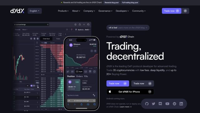 dydx web3 website
