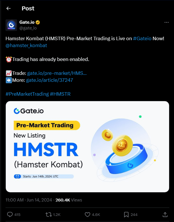 hamster kombat presale on gate exchange