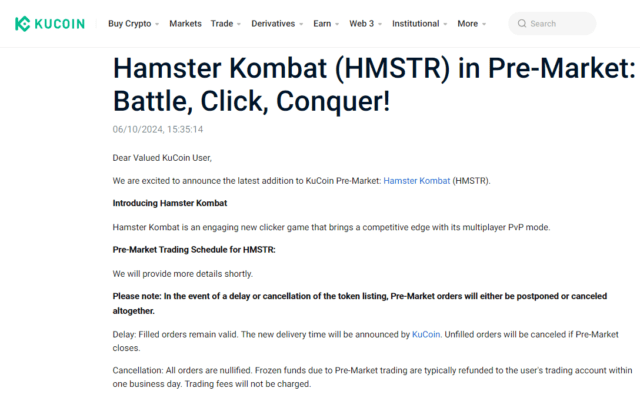 hamster kombat presale on kucoin exchabge